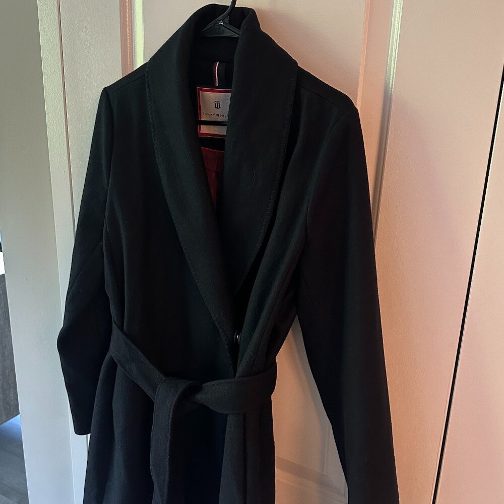 Tommy Hilfiger Navy Blue Wrap Wool Coat S